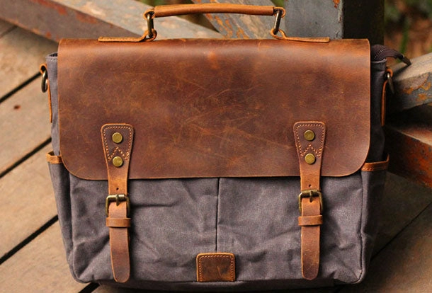 Genuine Leather Mens Cool Canvas Messenger Bag iPad Bag Chest Bag Bike Bag Cycling Bag For Men Urban Travel