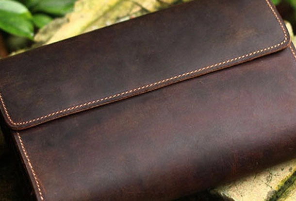 Genuine Leather Mens Cool Clutch Messenger Bag Folded Wristlet Purse Bike Bag Cycling Bag For Men Functional Style Lightweight Everyday