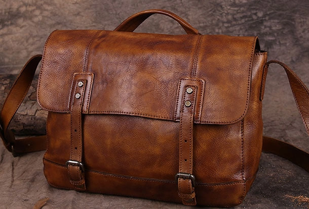 Genuine Leather Mens Cool Messenger Bag iPad Bag Chest Bag Bike Bag Cycling Bag for men Soft Texture Everyday Comfort