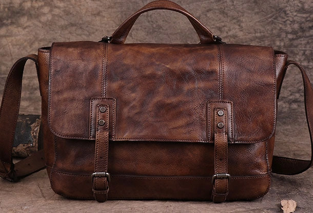 Urban Aesthetic Classic Travel Genuine Leather Mens Cool Messenger Bag iPad Bag Chest Bag Bike Bag Cycling Bag for men
