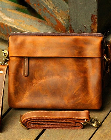 Compact Lifestyle Genuine Leather Mens Cool Messenger Bag iPad Bag Chest Bag Bike Bag Cycling Bag For Men