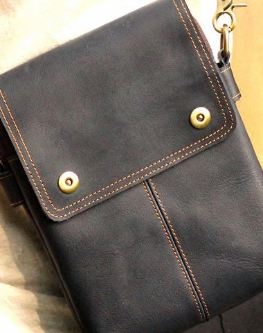 Genuine Leather Mens Cool Messenger Bag iPad Bag Chest Bag Bike Bag Cycling Evelope Cluth Bag For Men Practical Carry