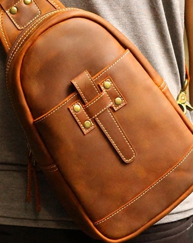 Durable Companion Genuine Leather Mens Cool Messenger Bag iPad Bag Chest Bag Bike Bag Cycling Evelope Cluth Bag For Men