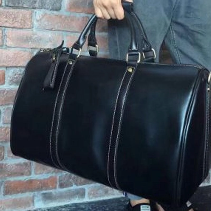 Investor Meet Detachable Strap Genuine Leather Mens Cool Weekender Bag Travel Bag Duffle Bags Overnight Bag Holdall Bag for men