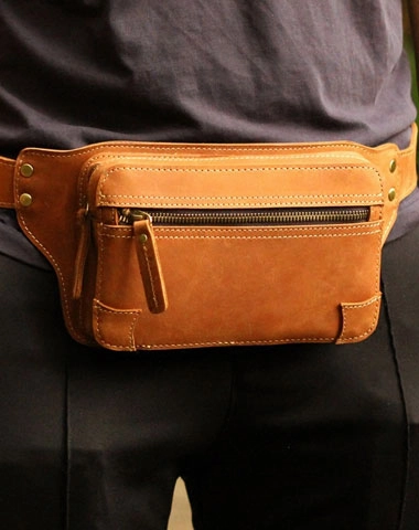 Adjustable card wallet Genuine Leather Mens Hip Bag Cool Waist Bag iPad Bag  Bike Bag Cycling Bag For Men