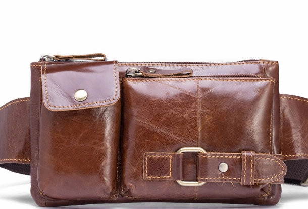 GENUINE LEATHER MENS SMALL CHEST BAG SLING BAG WAIST BAG HIP PACK BELT BAG FANNY PACK BUMBAG FOR MEN Versatile Gear Business Gear