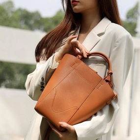 Genuine Leather Minimalist Bucket Bag | Fashion Leather Shoulder Bag | Lady Chic Leather Purse | Gift For Her Daily Essentials Bag Contemporary Urban Look