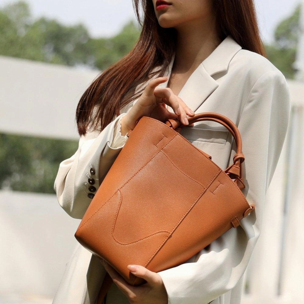 Practical Elegance Classic Minimalist Style Genuine Leather Minimalist Bucket Bag | Fashion Leather Shoulder Bag | Lady Chic Leather Purse | Gift For Her