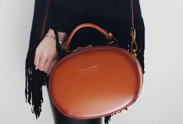 Genuine Leather oval round handbag shoulder bag for women leather crossbody bag Easy Carry