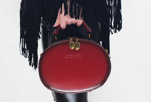 Genuine Leather oval round handbag shoulder bag for women leather crossbody bag Elegant Travel