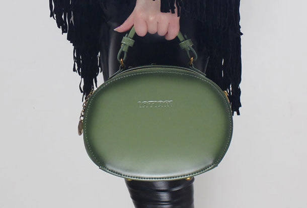 Genuine Leather oval round handbag shoulder bag for women leather crossbody bag Vibrant color shoulder bag