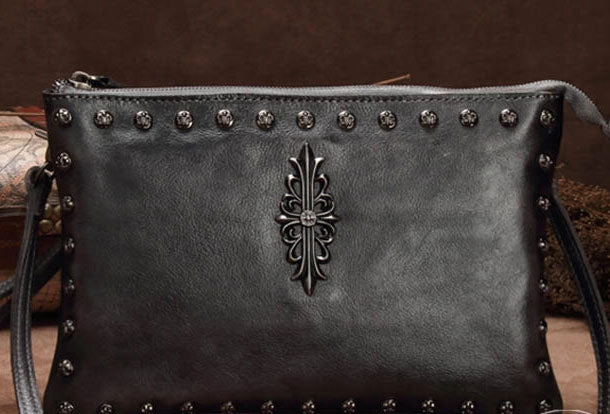 Genuine Leather Rivet Handbag Clutch Vintage Crossbody Bag Shoulder Bag Purse For Women Smart Design
