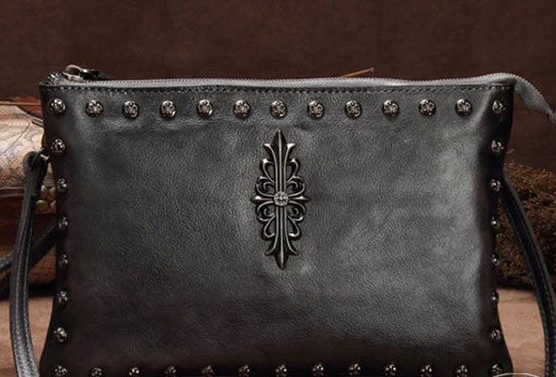 Practical Style Genuine Leather Rivet Handbag Clutch Vintage Crossbody Bag Shoulder Bag Purse For Women