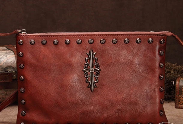 Eco-conscious travel bag Smart Organizer Genuine Leather Rivet Handbag Clutch Vintage Crossbody Bag Shoulder Bag Purse For Women
