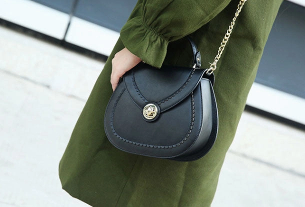 Casual Streetwear Genuine Leather round crossbodybag handbag shoulder bag for women leather bag