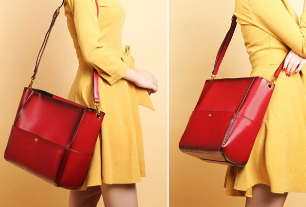 Stylish Organizer Genuine Leather tote shopper bucket bag shoulder bag for women
