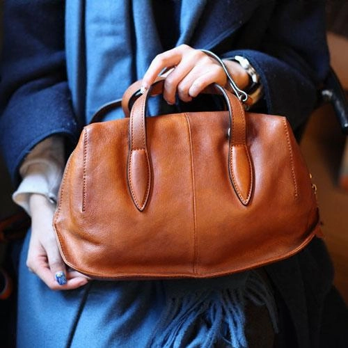 Fashion Women Brown Leather Boston Handbags Black Shoulder Bag Boston Crossbody Bags Purse High End