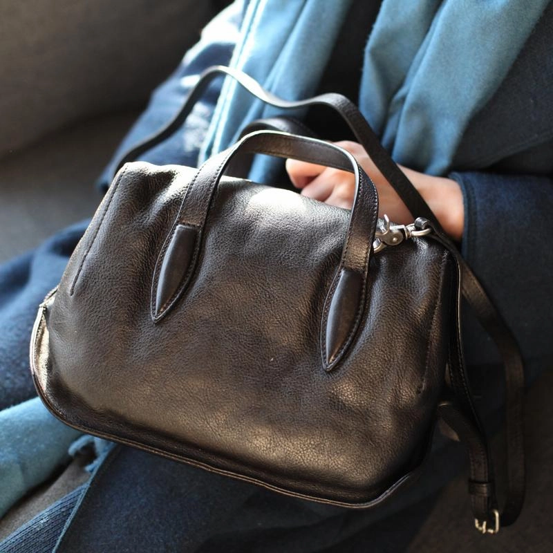 Fashion Women Brown Leather Boston Handbags Black Shoulder Bag Boston Crossbody Bags Purse Refined Touch Sophisticated Street