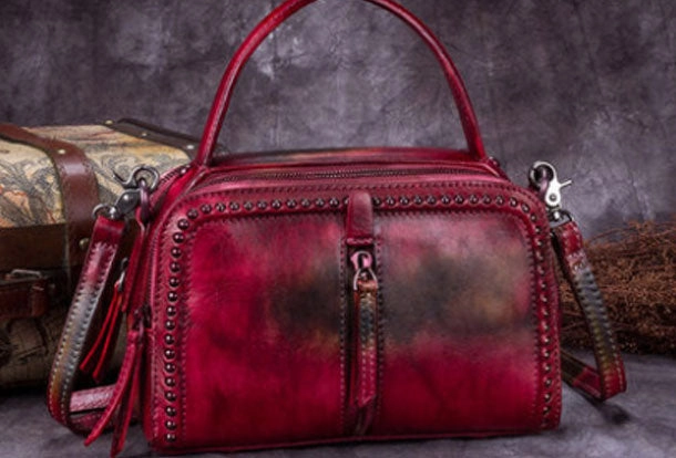 Vintage Leather Handbag Tassel Shoulder Bag Crossbody Bag Purses For Women All Season Deep Navy