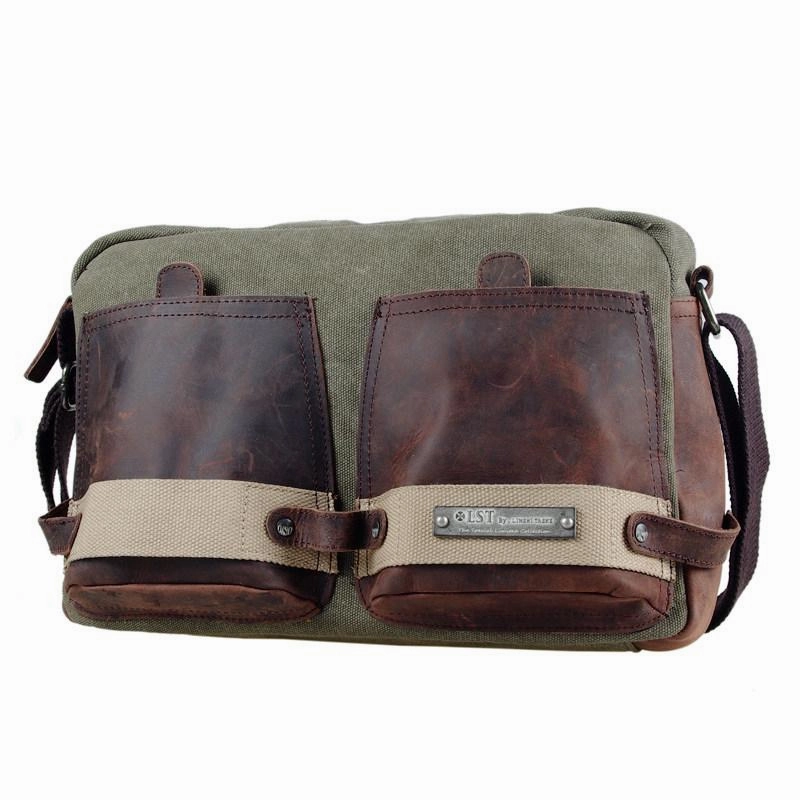 Travel Utility Smart Durability Fashion Canvas Leather Mens Side Bags Messenger Bags Army Green Canvas Canvas Courier Bag for Men