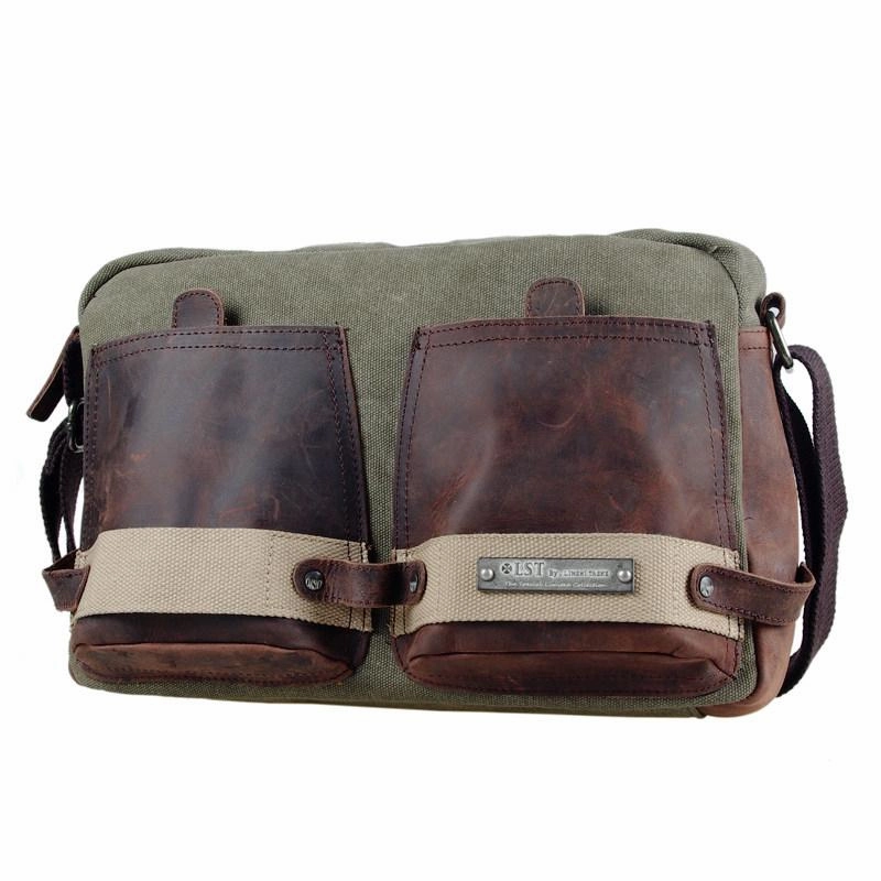 Comfort Fit Fashion Canvas Leather Mens Side Bags Messenger Bags Army Green Canvas Canvas Courier Bag for Men