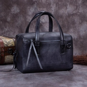 Simple Aesthetic Gray Vintage Leather Ladies Doctors Handbag Brown Doctor Style Shoulder Bag Purse for Women