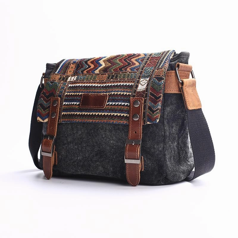 Flexible Design Gray Waxed Canvas Country Style Mens 11'' Side Bag Courier Bag Shoulder Bag Small Messenger Bag for Men