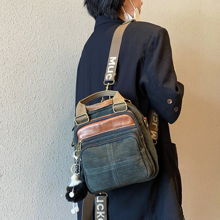 Green Canvas Convertible Vertical Shoulder Bag Womens Backpack Canvas Convertible Crossbody Bag Canvas Handbag Sporty Accessory