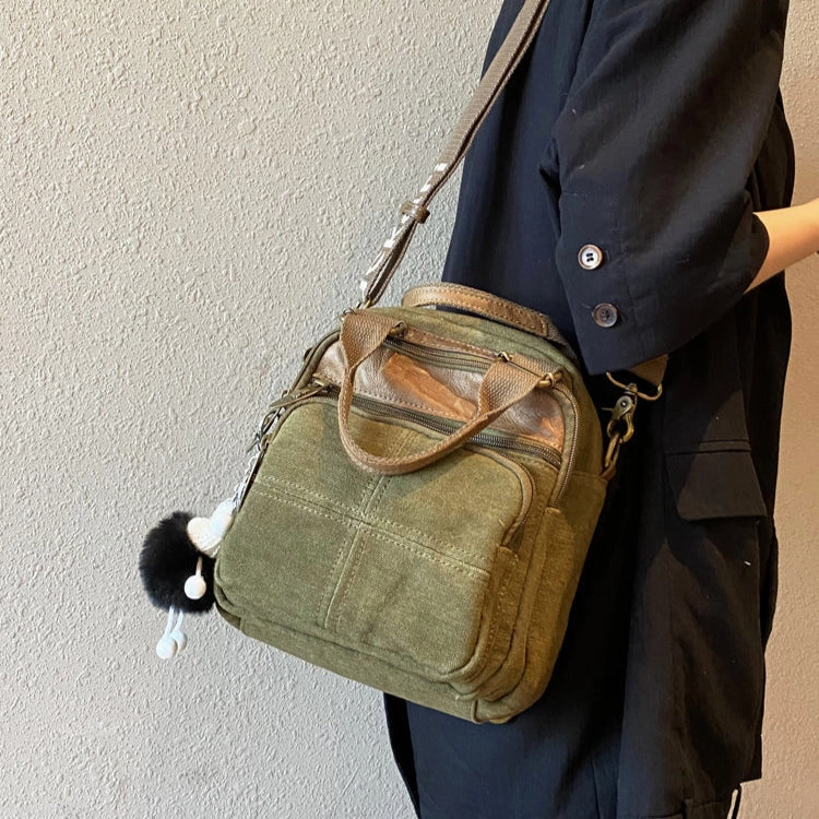 Ergonomic Functionality Green Canvas Convertible Vertical Shoulder Bag Womens Backpack Canvas Convertible Crossbody Bag Canvas Handbag Street Essential
