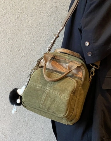 work commute Green Canvas Convertible Vertical Shoulder Bag Womens Backpack Canvas Convertible Crossbody Bag Canvas Handbag Street Essential