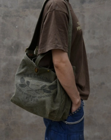 Green Distressed Canvas Tote Messenger Bag Army Green Tote Handbag Canvas Tote Bag Daily Utility