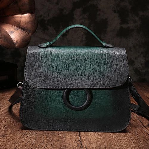 Iconic Spirit Green Ladies Vintage Leather Shoulder Satchel Purse Handbags Brown Structured Satchel Purse for Ladies
