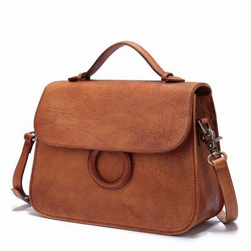 Subtle Texture Green Ladies Vintage Leather Shoulder Satchel Purse Handbags Brown Structured Satchel Purse for Ladies