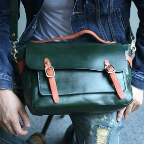 Simple Functionality Green Leather Mens Briefcase Messenger Bag Handbag Shoulder Bag for men