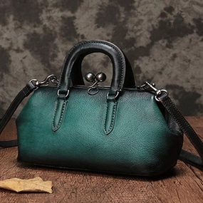 Refined Daily Green Vintage Ladies Leather Doctors Handbag Brown Doctor Style Shoulder Bag Purse for Women