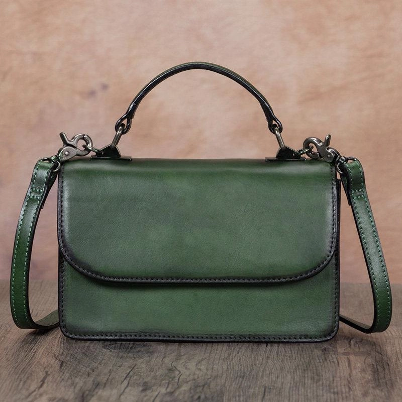 Green Vintage Ladies Leather Satchel Handbag Purse Green SHoulder Bag Side Bag for WOmen Practical Fashion