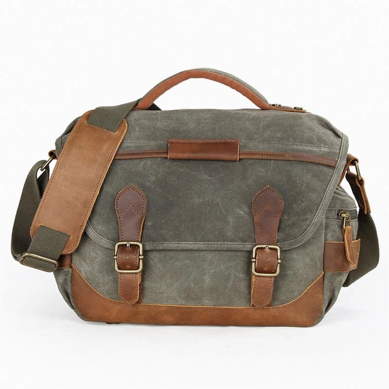 Modern Companion Functional Organizer GREEN Waterproof CANVAS 14'' MENSCANON CAMERA SIDE BAG NIKON CAMERA SHOULDER BAG DSLR CAMERA MESSENGER BAG FOR MEN