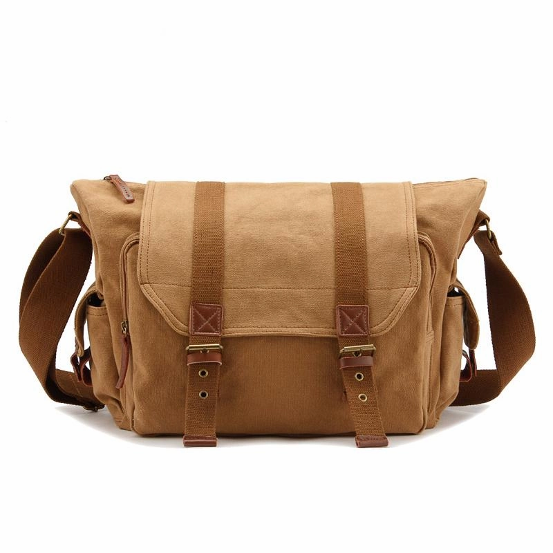 Green Waterproof CANVAS Mens 14'' Side Bag Khaki Messenger Bag FOR MEN Outdoor Everyday Casual Lifestyle