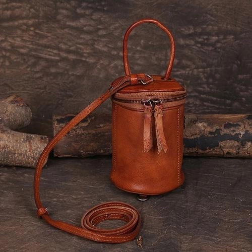 Green Womens Leather Bucket Handbag Womens Barrel Purse Small Bucket Shoulder Purse Travel Companion