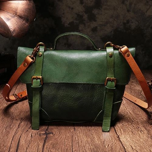 Chic Touch Green Womens Leather Satchel Shoulder Bag Leather Brown Women's Satchel Handbag Purse