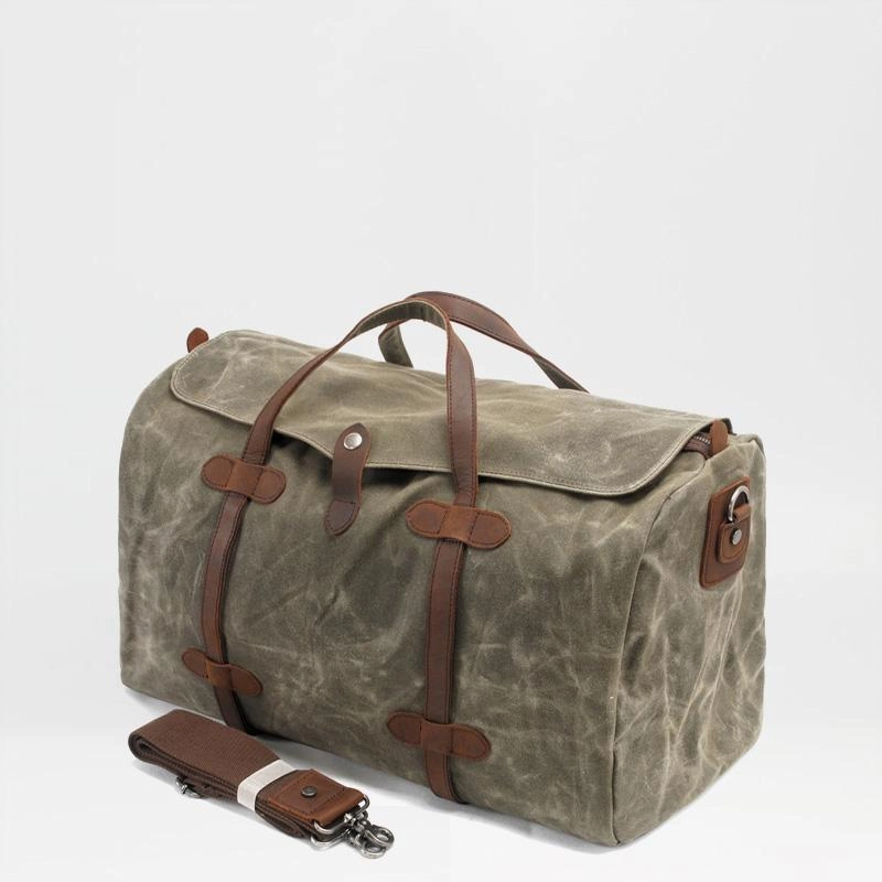 Casual Waxed Canvas Mens Large Travel Waterproof Weekender Bag Shoulder Duffle Bag for Men Extra Compartments