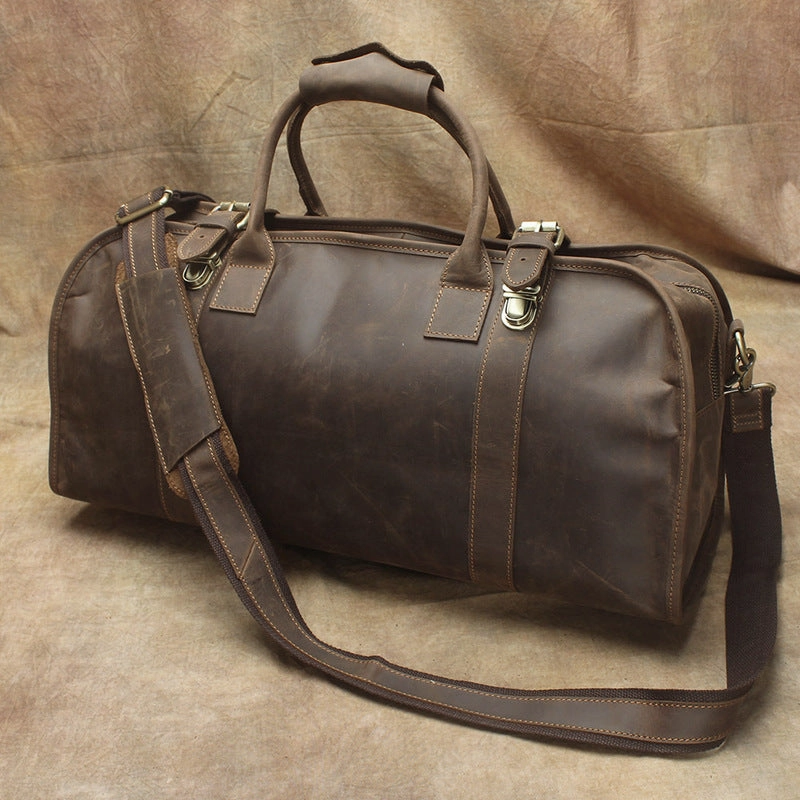 Vintage Cool Leather Mens Weekender Bag Travel Bag Duffle Bag Durable Material Quick Structure
