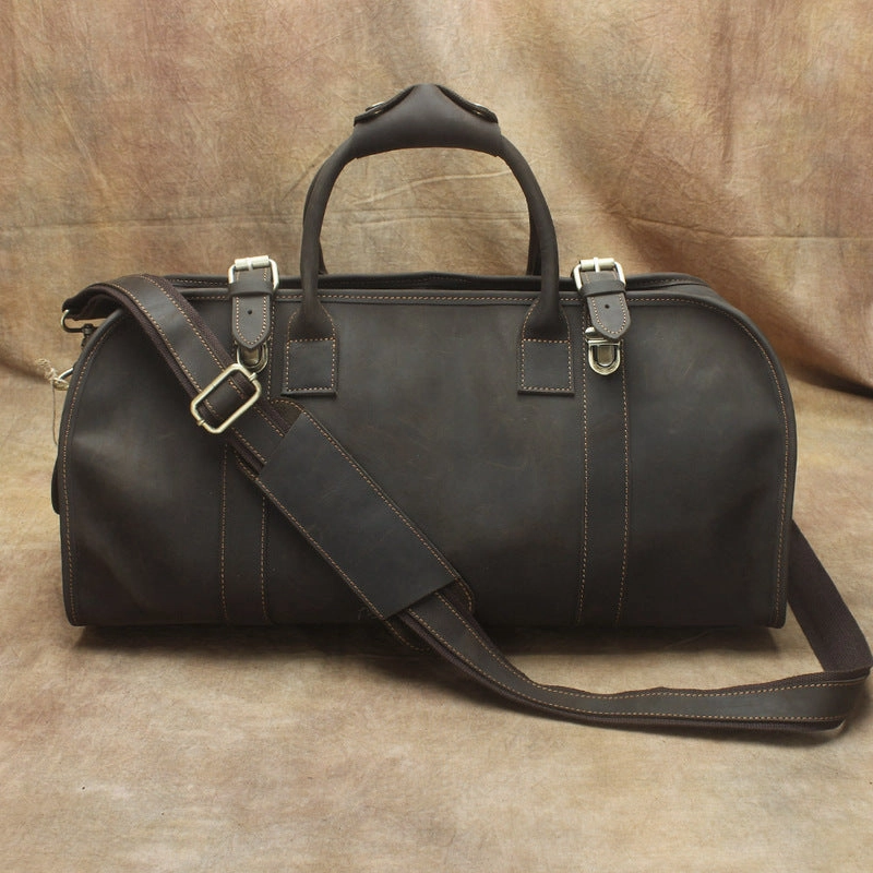 Vintage Cool Leather Mens Weekender Bag Travel Bag Duffle Bag Foldable feature
