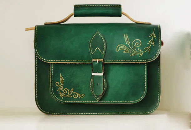 Elegant Look Handcraft vintage floral leather Carved Satchel shoulder bag purse for women girl