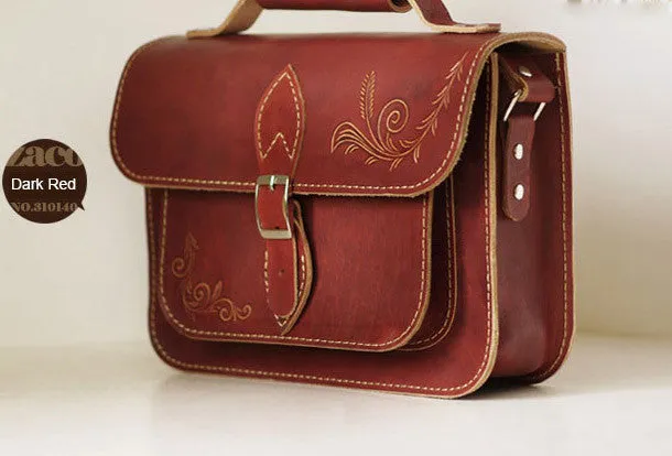 Handcraft vintage floral leather Carved Satchel shoulder bag purse for women girl Designer Look