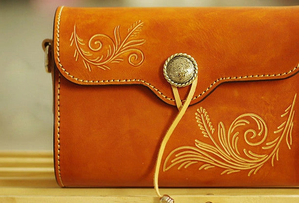 Handcraft retro crossbody leather floral hand dyed shoulder bag /handbag for women Unique Spirit Unique shape carrier