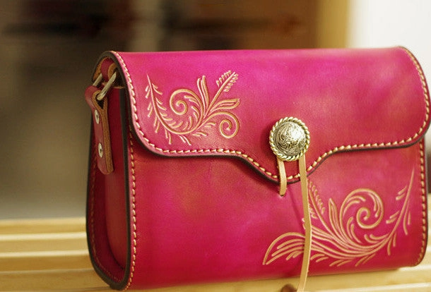 Stylish Engineering Handcraft retro crossbody leather floral hand dyed shoulder bag /handbag for women