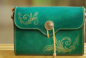 Minimal Aesthetic Handcraft retro crossbody leather floral hand dyed shoulder bag /handbag for women