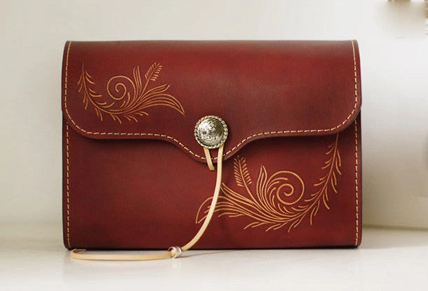 Handcraft retro crossbody leather floral hand dyed shoulder bag /handbag for women Refined Spirit Everyday Use