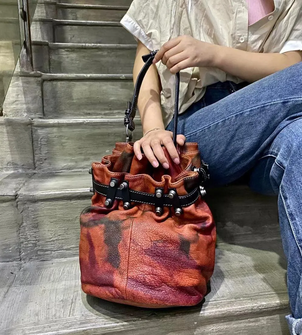 Handcrafted Bohemian Vintage Italian Leather Drawstring Bucket Shoulder Bag | A Perfect Gift for Her Practical day bag